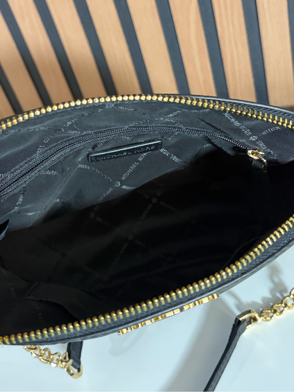 Michael Kors Black Saffiano Dome Crossbody with Gold Logo - Picture 7 of 13